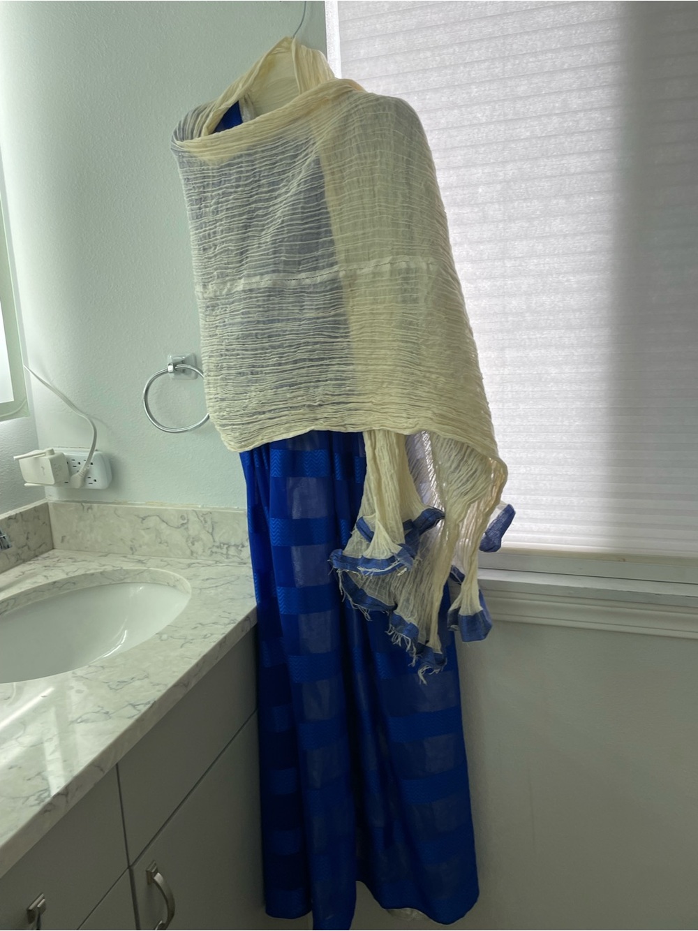Royal Blue Long-Sleeve Maxi Dress with Sheer Panels